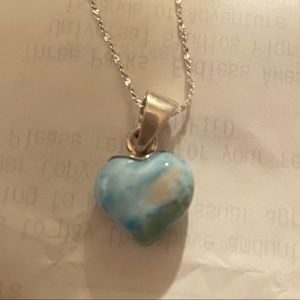 Genuine Larimar small heart pendant on sterling silver chain